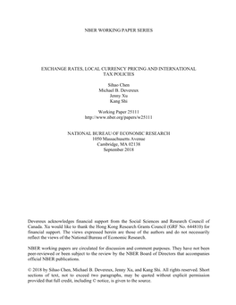 Exchange Rates, Local Currency Pricing and International Tax Policies