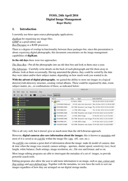 FOSS, 24Th April 2014 Digital Image Management 1. Introduction