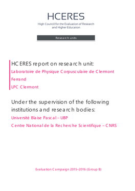 HCERES Report on Research Unit: Under the Supervision Of