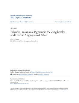 Bilirubin: an Animal Pigment in the Zingiberales and Diverse Angiosperm Orders Cary L