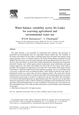 Water Balance Variability Across Sri Lanka for Assessing Agricultural and Environmental Water Use W.G.M