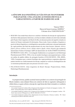 Syncope of Non-Final Postonic Vowels in the Inland of Paraná