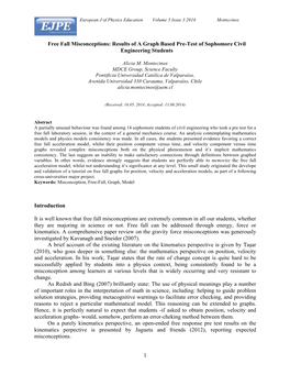 Free Fall Misconceptions: Results of a Graph Based Pre-Test of Sophomore Civil Engineering Students
