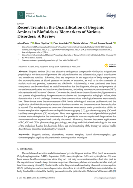 Recent Trends in the Quantification of Biogenic Amines in Biofluids