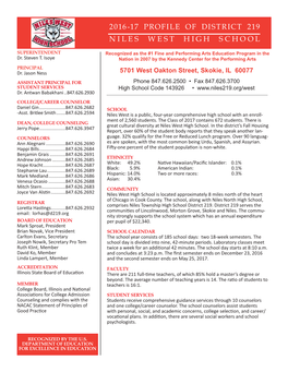 2016-17 Profile of District 219 Niles West High School