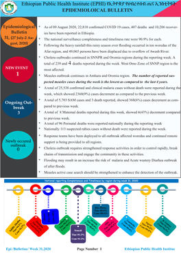 Ethiopian Weekly Epidemiological Bulletin Wk -25