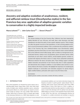 (Oncorhynchus Mykiss) in the San Francisco Bay Area: Application of Adaptive Genomic Variation to Conservation in a Highly Impacted Landscape