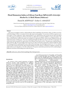 Floral Maturation Indices of African Yam Bean (Sphenostylis Stenocarpa Hochst Ex