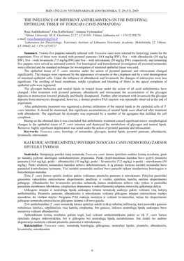 The Influence of Different Anthelmintics on the Intestinal Epithelial Tissue of Toxocara Canis (Nematoda)