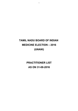 (Unani) Practitioner List As on 31-08-2016