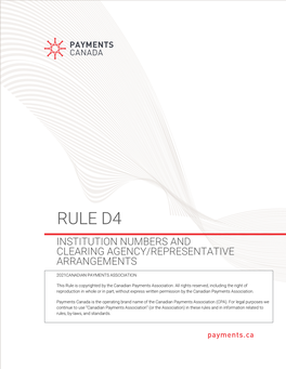 Rule D4 Institution Numbers and Clearing Agency/Representative Arrangements