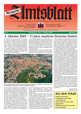 3. Oktober 2005 – 15 Jahre Staatliche Deutsche Einheit Vor 15 Jahren, Am 3