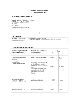 Ioannis Koutsolambros Curriculum Vitae