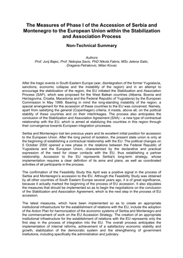 The Measures of Phase I of the Accession of Serbia and Montenegro to the European Union Within the Stabilization and Association Process