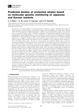 Predicted Decline of Protected Whales Based on Molecular Genetic Monitoring of Japanese and Korean Markets C