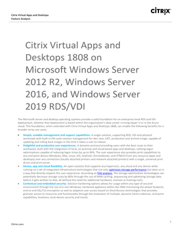 Citrix Virtual Apps and Desktops 1808 on Microsoft Windows Server 2012 R2, Windows Server 2016, and Windows Server 2019 RDS/VDI