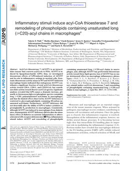 Inflammatory Stimuli Induce Acyl-Coa Thioesterase 7 and Remodeling of Phospholipids Containing Unsaturated Long (C20)-Acyl Chains in Macrophages