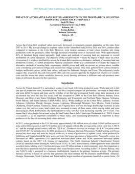 IMPACT of ALTERNATIVE LAND RENTAL AGREEMENTS on the PROFITABILITY of COTTON PRODUCERS ACROSS the COTTON BELT Leah M