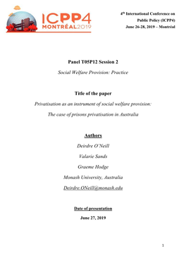 Practice Title of the Paper Privatisation As an Instrument of Social Welfare Pr