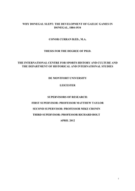 Why Donegal Slept: the Development of Gaelic Games in Donegal, 1884-1934