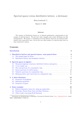 Spectral Spaces Versus Distributive Lattices: a Dictionary