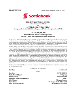 Prospectus the Bank of Nova Scotia Scotiabank Europe