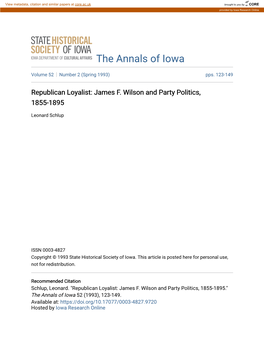 Republican Loyalist: James F. Wilson and Party Politics, 1855-1895
