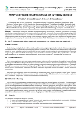 Analysis of Noise Pollution Using Gis in Trichy District