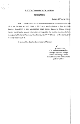 ELECTION COMMISSION of PAKISTAN NOTIFICATION Dated