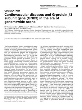 Cardiovascular Diseases and G-Protein B3 Subunit Gene (GNB3) in the Era of Genomewide Scans