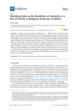 Shedding Light on the Modalities of Authority in a Dar Al-Uloom, Or Religious Seminary, in Britain