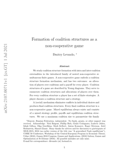 Formation of Coalition Structures As a Non-Cooperative Game