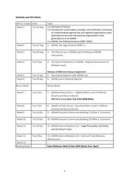 1 Schedule and IVLE Admin SR 4-1/ 3–6Pm Date Topic Week 1 Tue 14 Aug 1.1. Overview of Course 1.2. Introduction to Principles