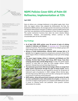 NDPE Policies Cover 83% of Palm Oil Refineries; Implementation at 72%