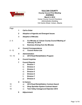 Vulcan County Agenda