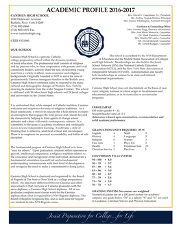 ACADEMIC PROFILE 2016-2017 CANISIUS HIGH SCHOOL Rev