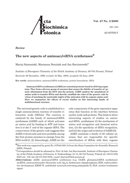 The New Aspects of Aminoacyl-Trna Synthetases