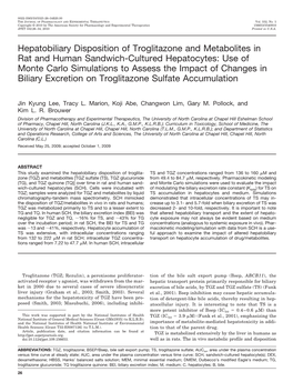 Hepatobiliary Disposition of Troglitazone and Metabolites in Rat