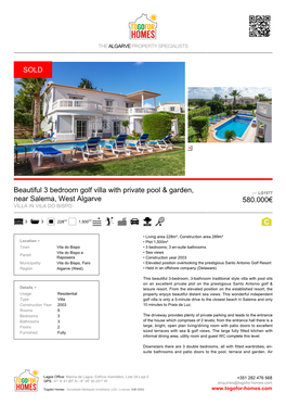 Beautiful 3 Bedroom Golf Villa with Private Pool & Garden, Near Salema