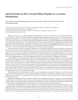 Special Section on the Crowned Sifaka Propithecus Coronatus: Introduction