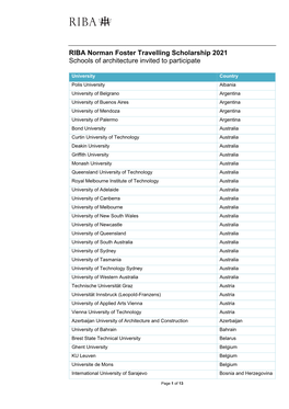 RIBA Norman Foster Travelling Scholarship 2021 Schools of Architecture Invited to Participate