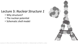 Lecture 3: Nuclear Structure 1 • Why Structure? • the Nuclear Potential • Schematic Shell Model