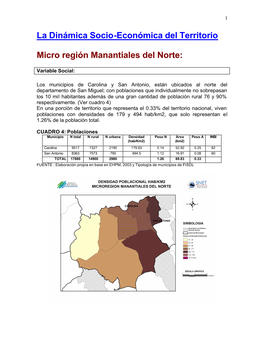 La Dinámica Socio-Económica Del Territorio Micro Región Manantiales Del Norte
