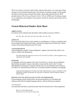 French Historical Studies Style Sheet