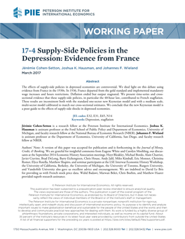 Working Paper 17-4: Supply-Side Policies in the Depression