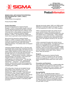 MONOCLONAL ANTI-VASOACTIVE INTESTINAL PEPTIDE RECEPTOR 1 (VIPR 1, VPAC1) Clone AS58 Purified Mouse Immunoglobulin