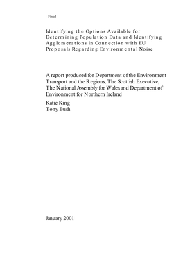 A Report Produced for Department of the Environment Transport and The