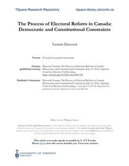 The Process of Electoral Reform in Canada: Democratic and Constitutional Constraints