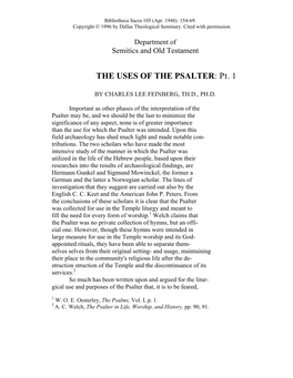 THE USES of the PSALTER: Pt