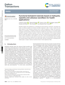 Functional Biohybrid Materials Based on Halloysite, Sepiolite and Cellulose Nanoﬁbers for Health Cite This: Dalton Trans., 2020, 49, 3830 Applications†